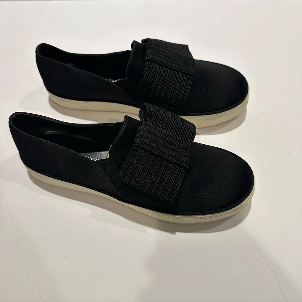 Stuart Weitzman Black Satin Bowgal Bow Slip-on Platform Sneakers Woman's